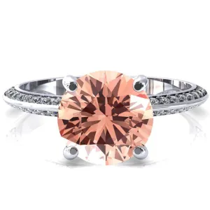 Nancy Round Champagne Sapphire 4 Prong 1/2 Eternity Diamond Knife Shank Accent Engagement Ring