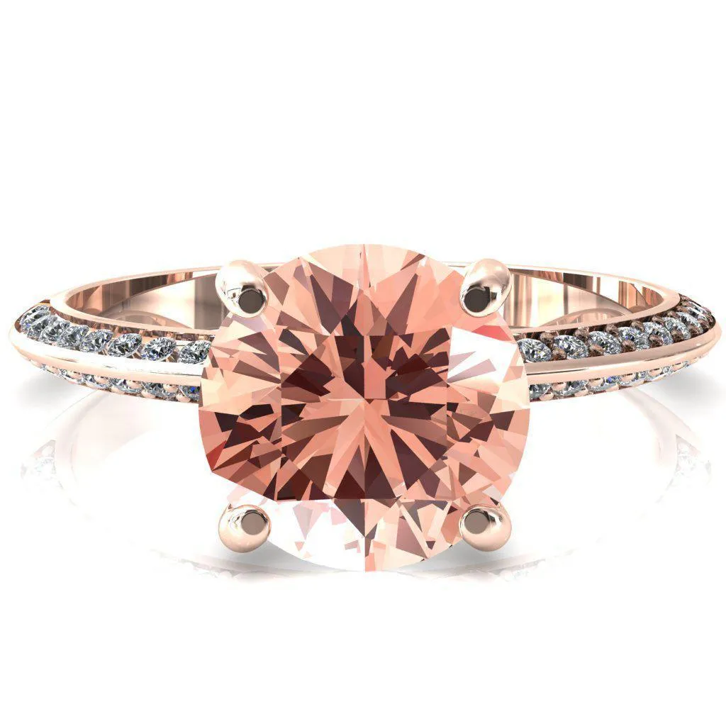 Nancy Round Champagne Sapphire 4 Prong 1/2 Eternity Diamond Knife Shank Accent Engagement Ring