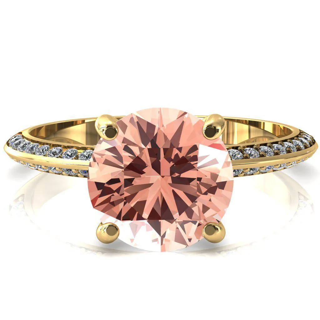 Nancy Round Champagne Sapphire 4 Prong 1/2 Eternity Diamond Knife Shank Accent Engagement Ring