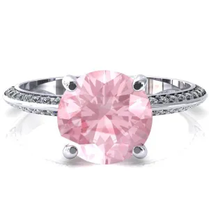 Nancy Round Pink Sapphire 4 Prong 1/2 Eternity Diamond Knife Shank Accent Engagement Ring