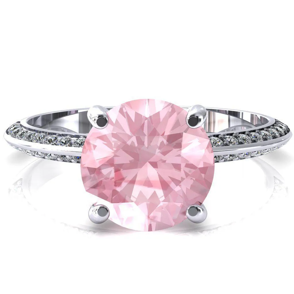 Nancy Round Pink Sapphire 4 Prong 1/2 Eternity Diamond Knife Shank Accent Engagement Ring