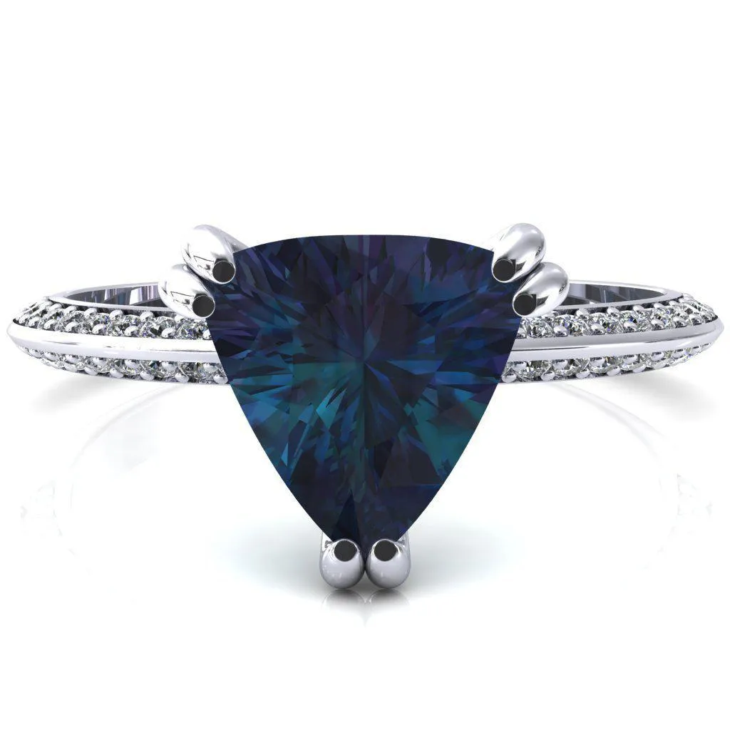 Nancy Trillion Alexandrite 3 Double Prong 1/2 Eternity Diamond Knife Shank Accent Engagement Ring