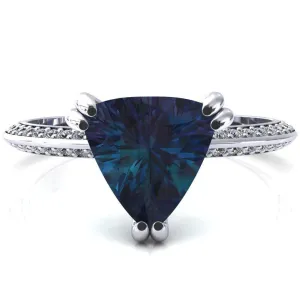 Nancy Trillion Alexandrite 3 Double Prong 1/2 Eternity Diamond Knife Shank Accent Engagement Ring