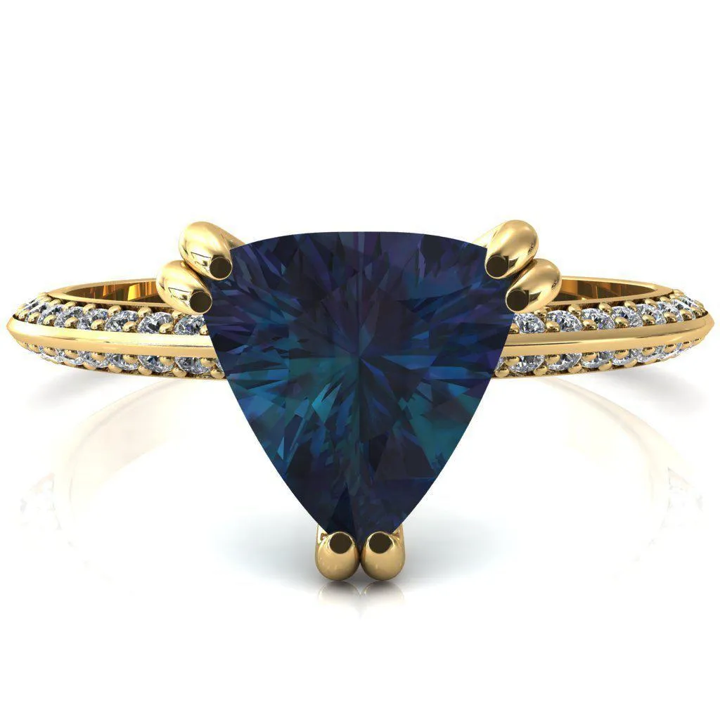 Nancy Trillion Alexandrite 3 Double Prong 1/2 Eternity Diamond Knife Shank Accent Engagement Ring