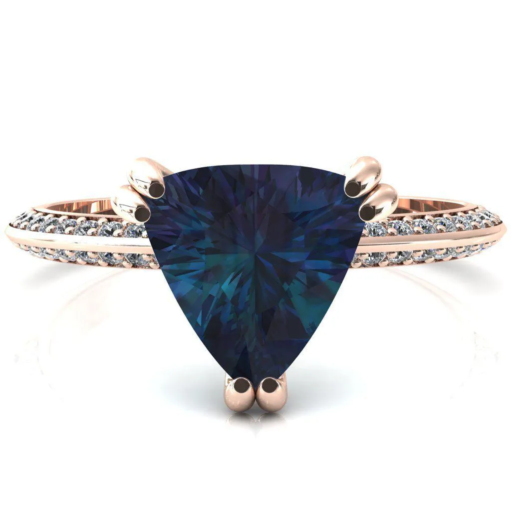 Nancy Trillion Alexandrite 3 Double Prong 1/2 Eternity Diamond Knife Shank Accent Engagement Ring