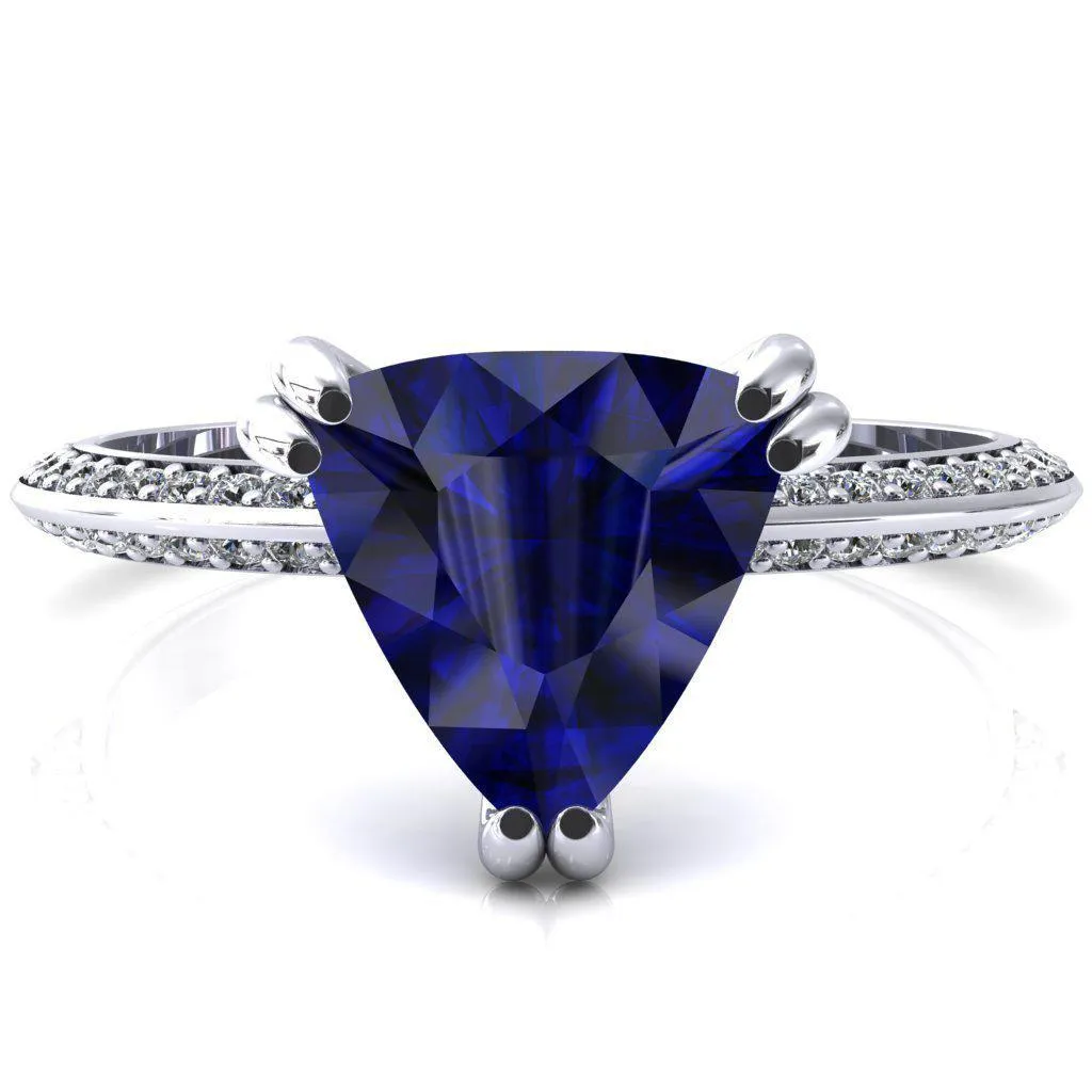 Nancy Trillion Blue Sapphire 3 Double Prong 1/2 Eternity Diamond Knife Shank Accent Engagement Ring