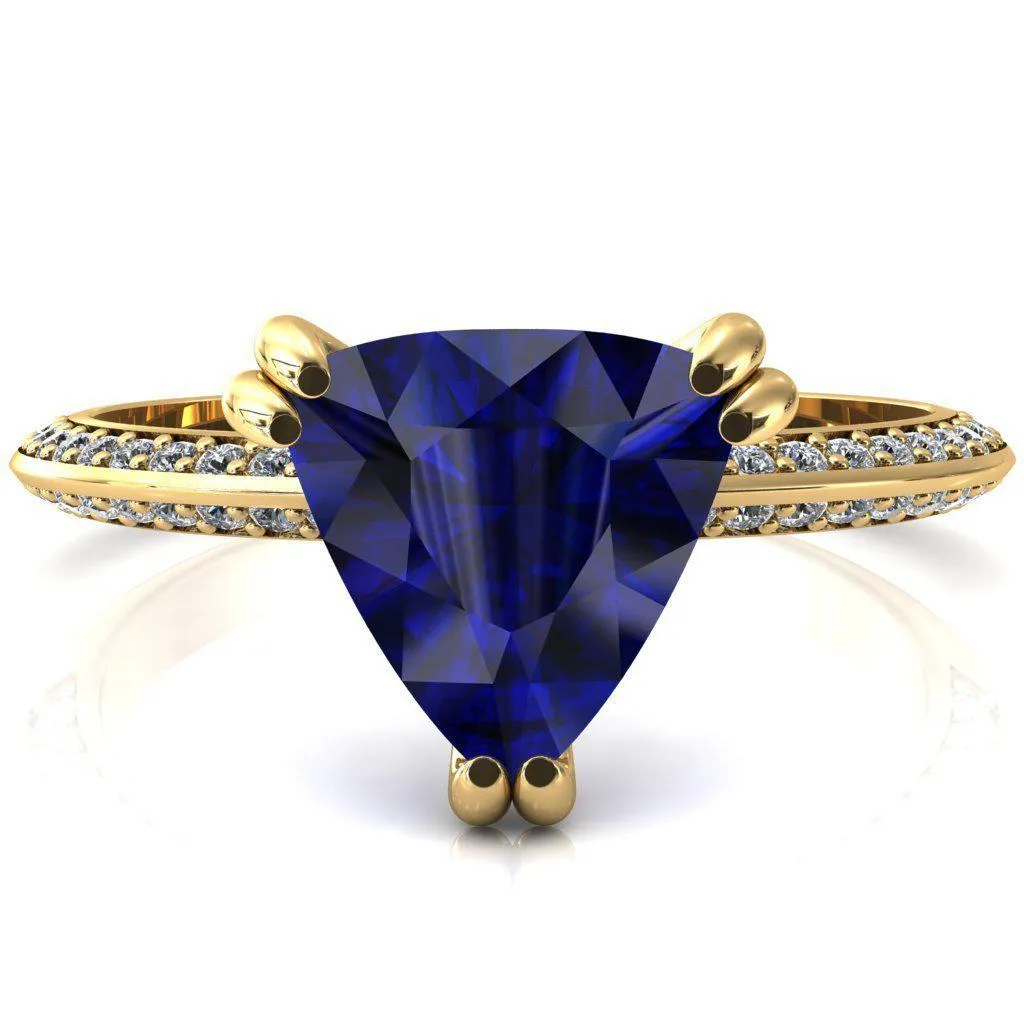 Nancy Trillion Blue Sapphire 3 Double Prong 1/2 Eternity Diamond Knife Shank Accent Engagement Ring