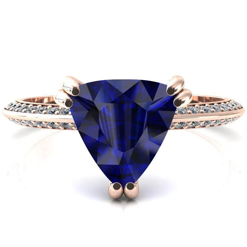 Nancy Trillion Blue Sapphire 3 Double Prong 1/2 Eternity Diamond Knife Shank Accent Engagement Ring