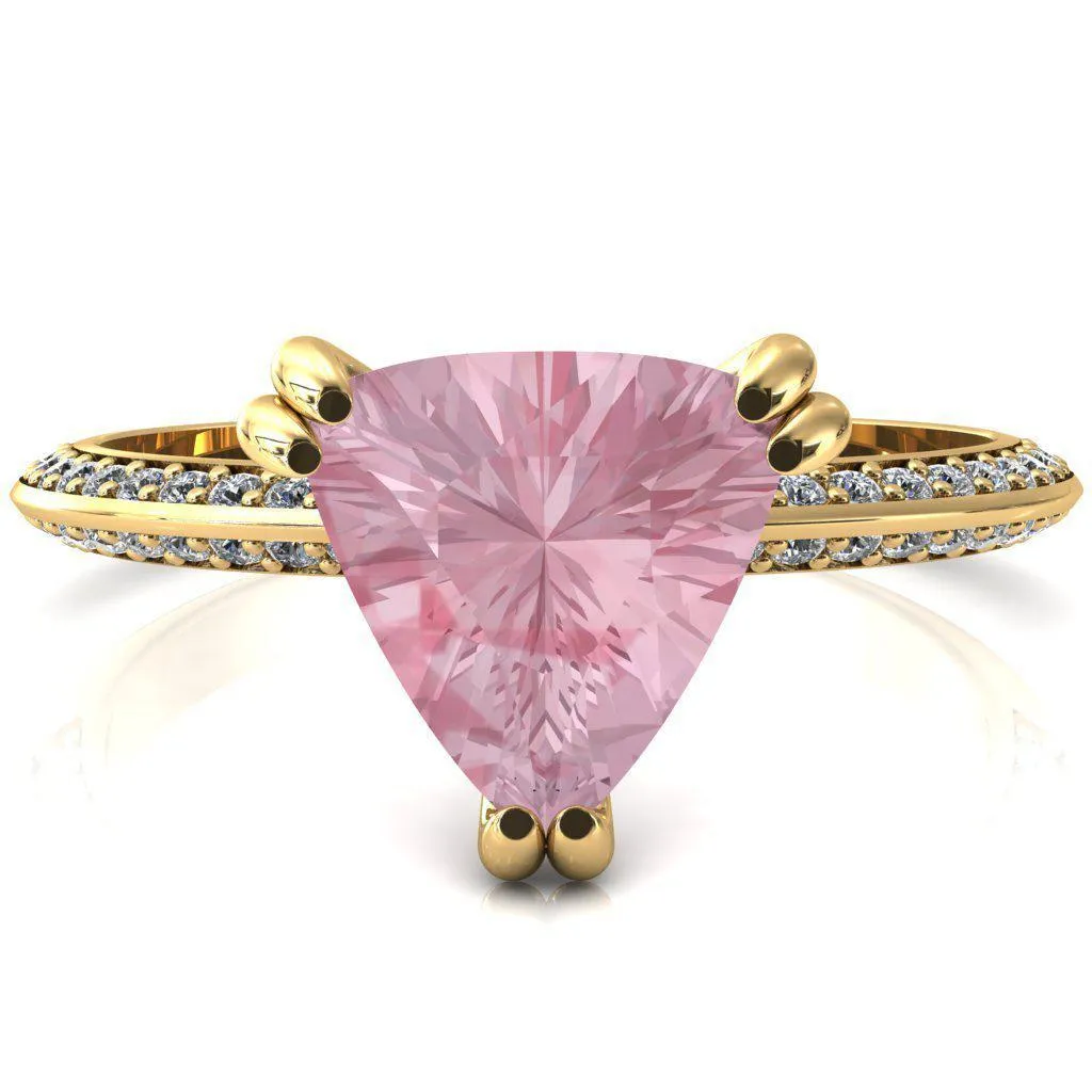 Nancy Trillion Pink Sapphire 3 Double Prong 1/2 Eternity Diamond Knife Shank Accent Engagement Ring