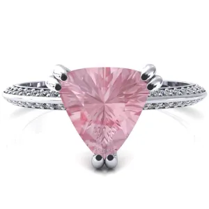 Nancy Trillion Pink Sapphire 3 Double Prong 1/2 Eternity Diamond Knife Shank Accent Engagement Ring