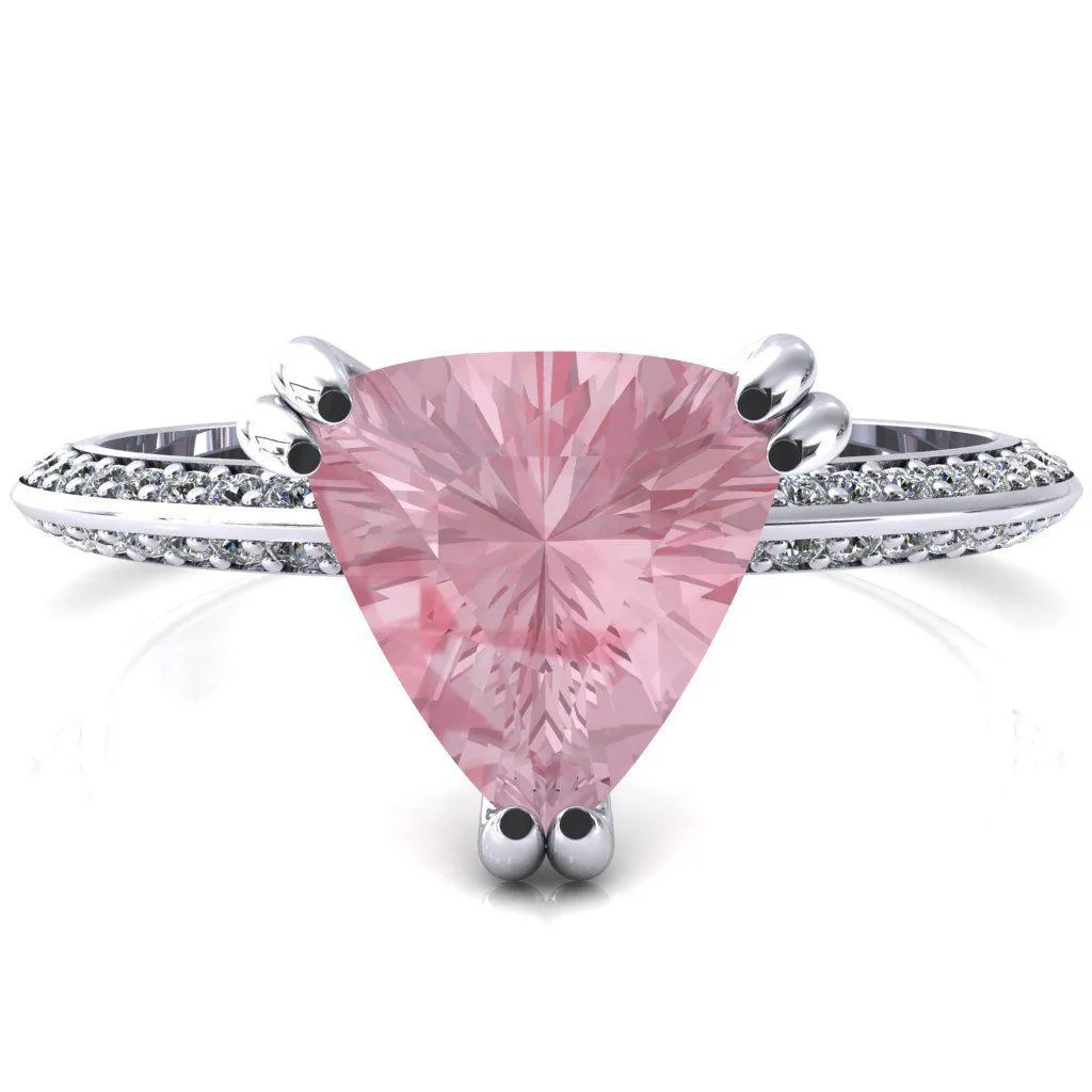 Nancy Trillion Pink Sapphire 3 Double Prong 1/2 Eternity Diamond Knife Shank Accent Engagement Ring