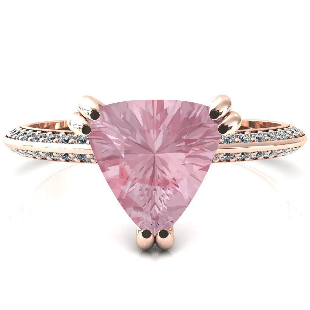 Nancy Trillion Pink Sapphire 3 Double Prong 1/2 Eternity Diamond Knife Shank Accent Engagement Ring