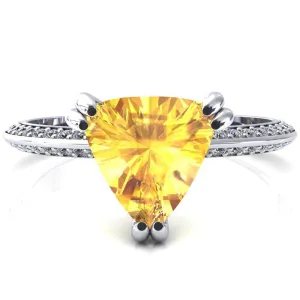 Nancy Trillion Yellow Sapphire 3 Double Prong 1/2 Eternity Diamond Knife Shank Accent Engagement Ring