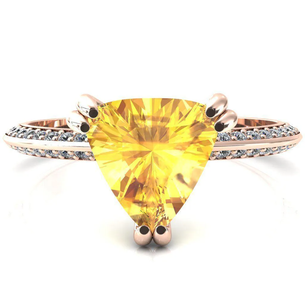 Nancy Trillion Yellow Sapphire 3 Double Prong 1/2 Eternity Diamond Knife Shank Accent Engagement Ring