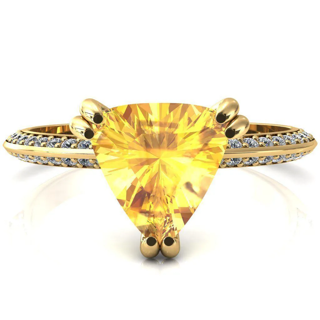 Nancy Trillion Yellow Sapphire 3 Double Prong 1/2 Eternity Diamond Knife Shank Accent Engagement Ring