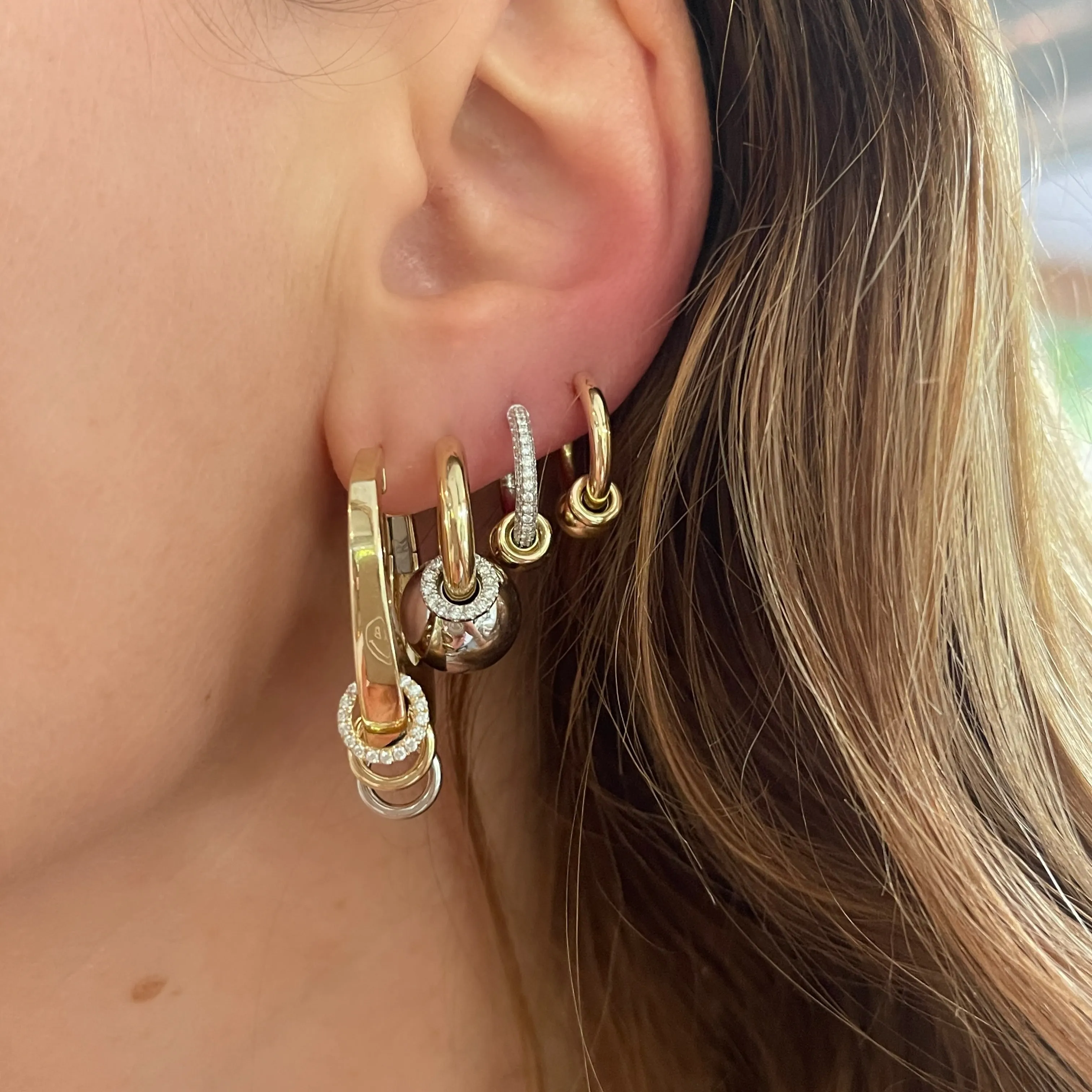 Nano Gold Ball Diamond Huggie Hoop Earrings