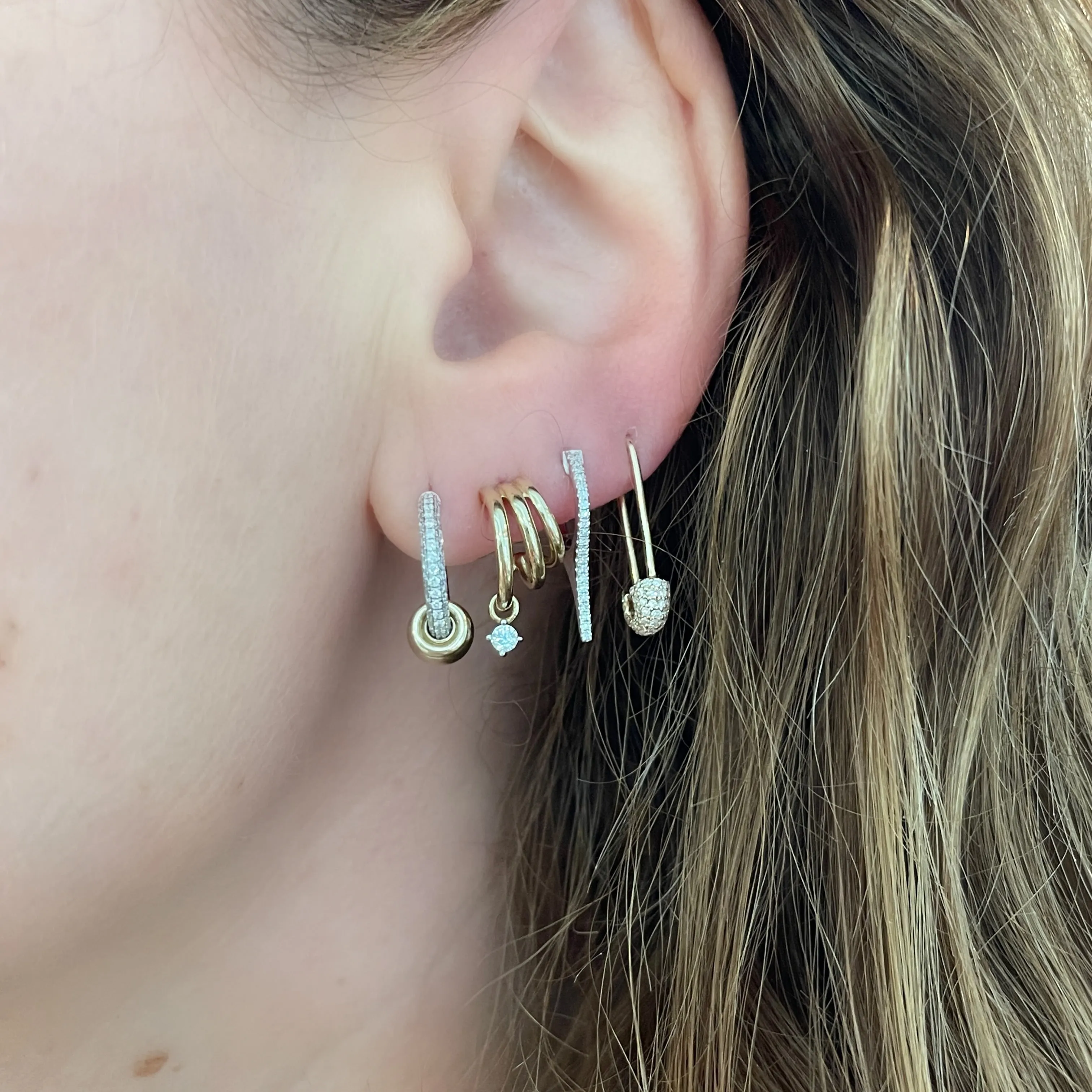Nano Gold Ball Diamond Huggie Hoop Earrings