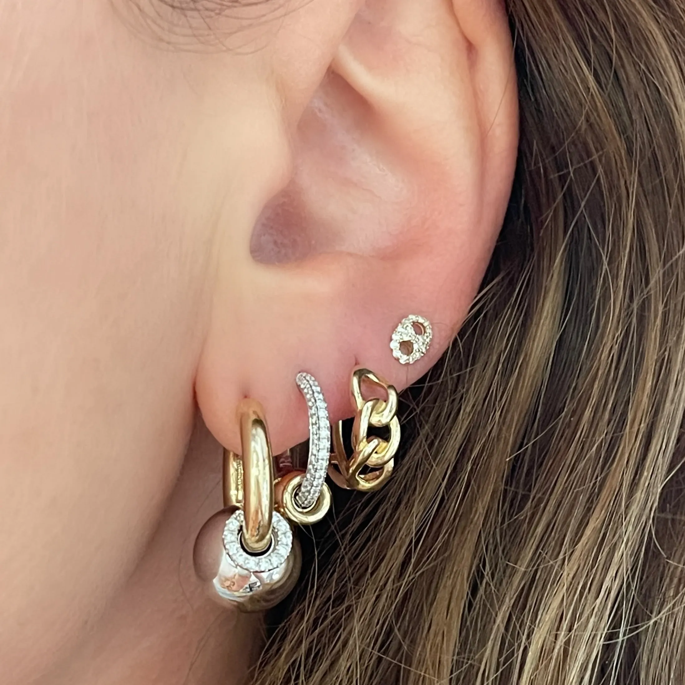 Nano Gold Ball Diamond Huggie Hoop Earrings