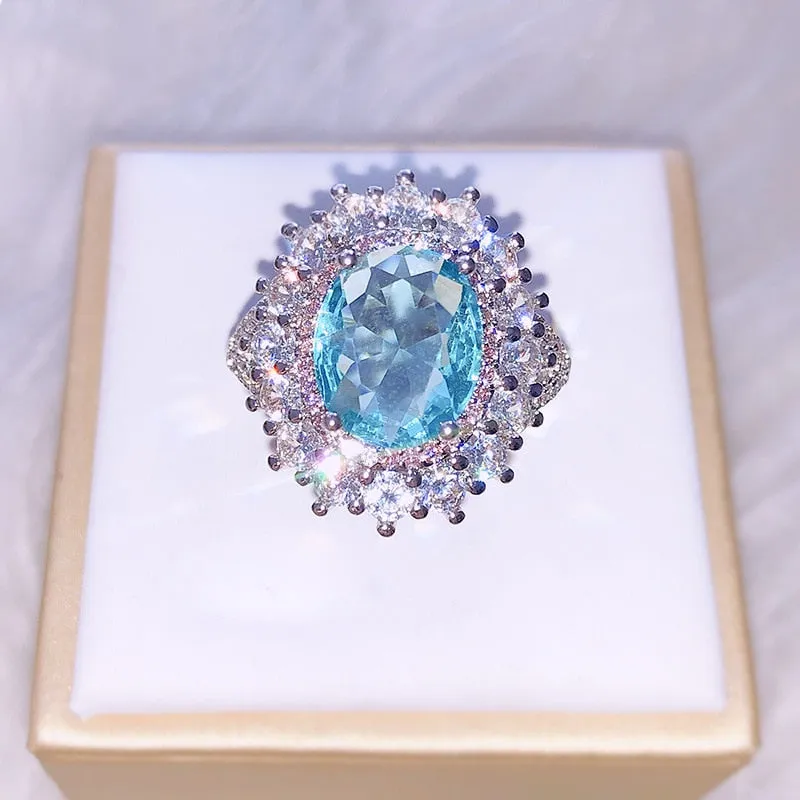 Natural Aquamarine Gemstone Ring Women Engagement Jewelry