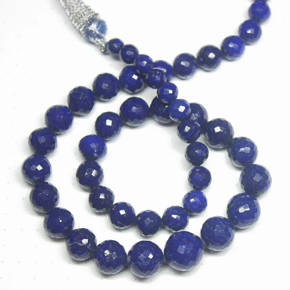 Natural Blue Lapis Lazuli Round Faceted Loose Ball Beads Necklace 16" 5mm 12mm