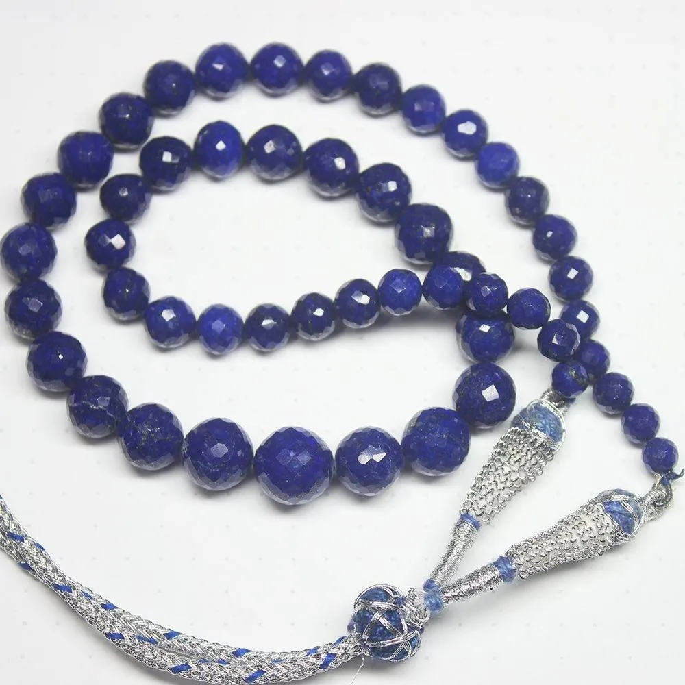 Natural Blue Lapis Lazuli Round Faceted Loose Ball Beads Necklace 16" 5mm 12mm
