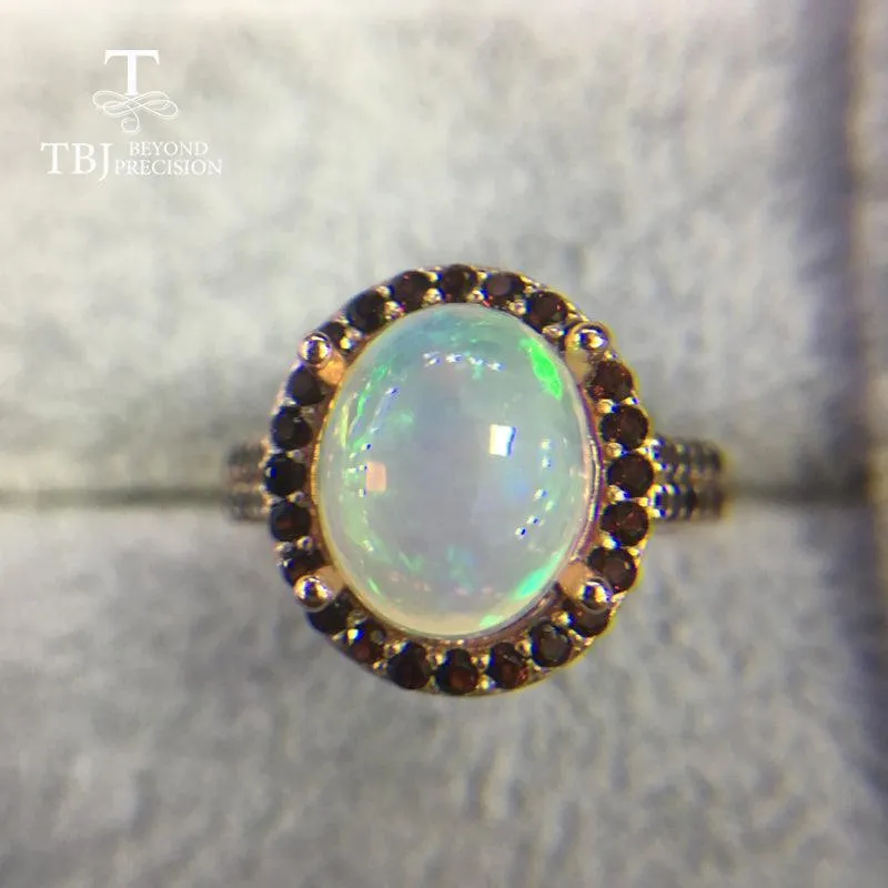 Natural Ethiopian Opal Match with Garnet Gemstone Ring