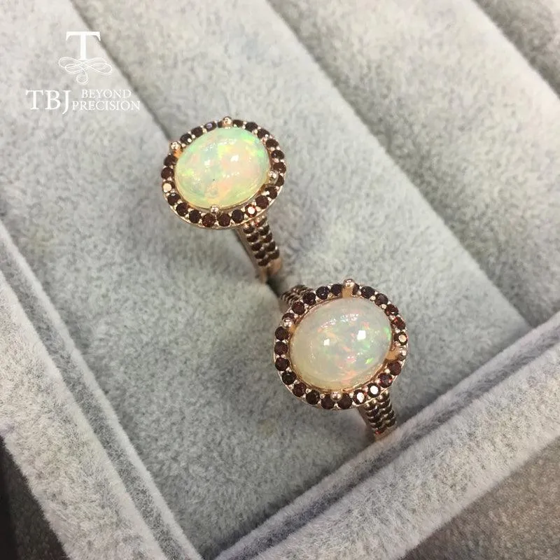 Natural Ethiopian Opal Match with Garnet Gemstone Ring