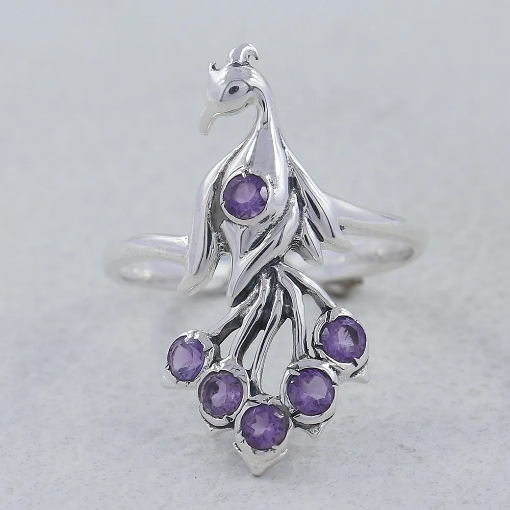 Natural Garnet Gemstone Sterling Silver Peacock Ring