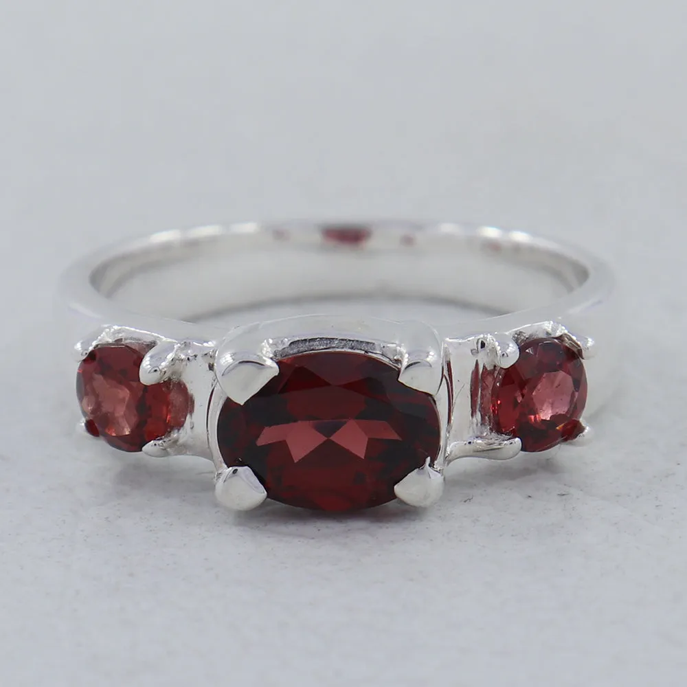 Natural Garnet Gemstone Sterling Silver Ring