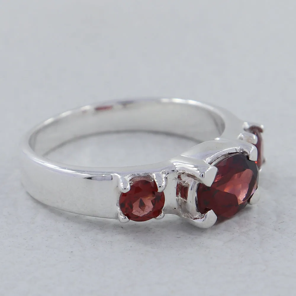 Natural Garnet Gemstone Sterling Silver Ring