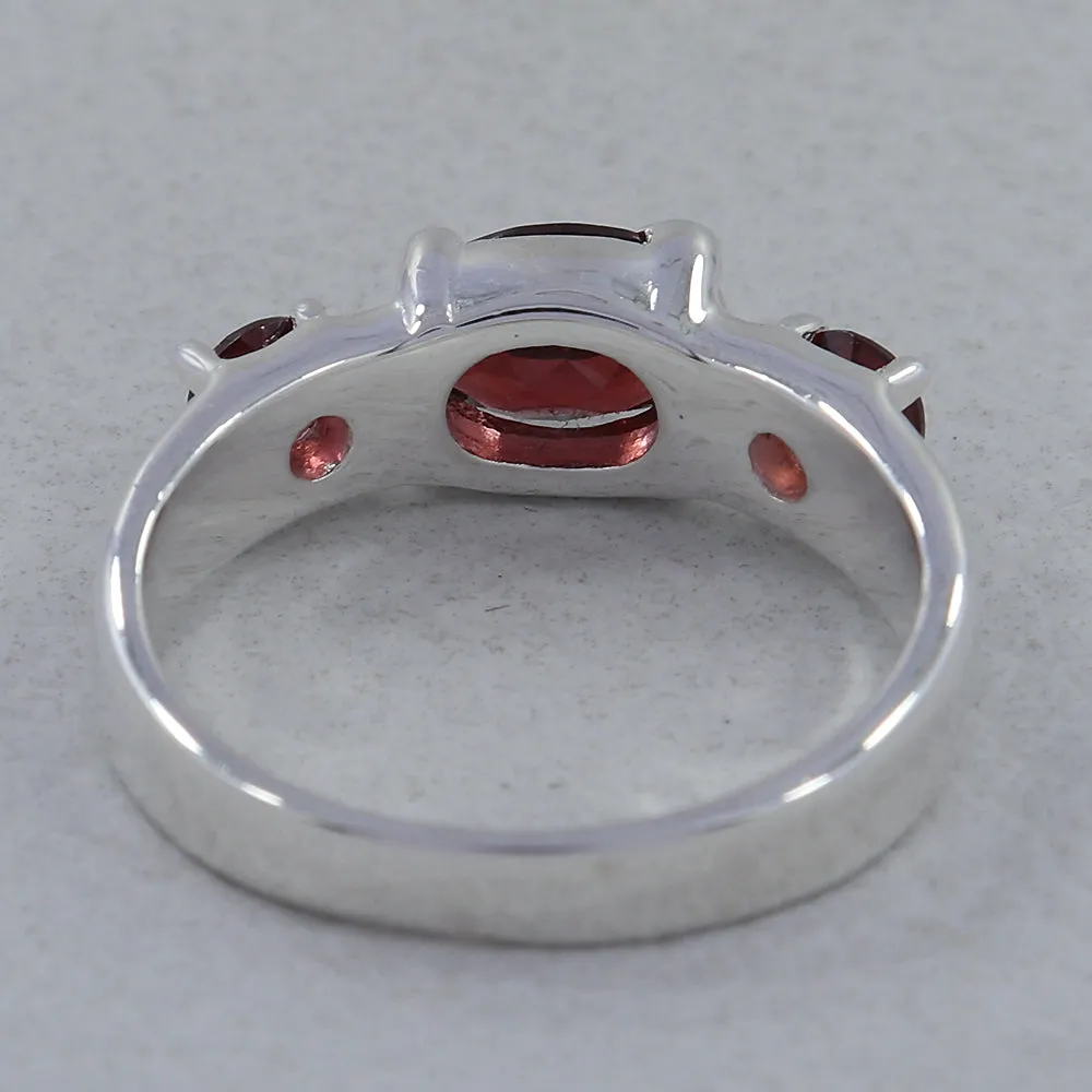 Natural Garnet Gemstone Sterling Silver Ring