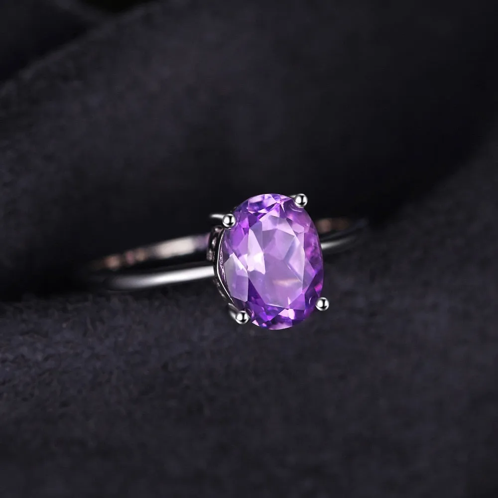 Natural Purple Amethyst Ring 925 Sterling Silver Women's Engagement Gemstone Jewelry