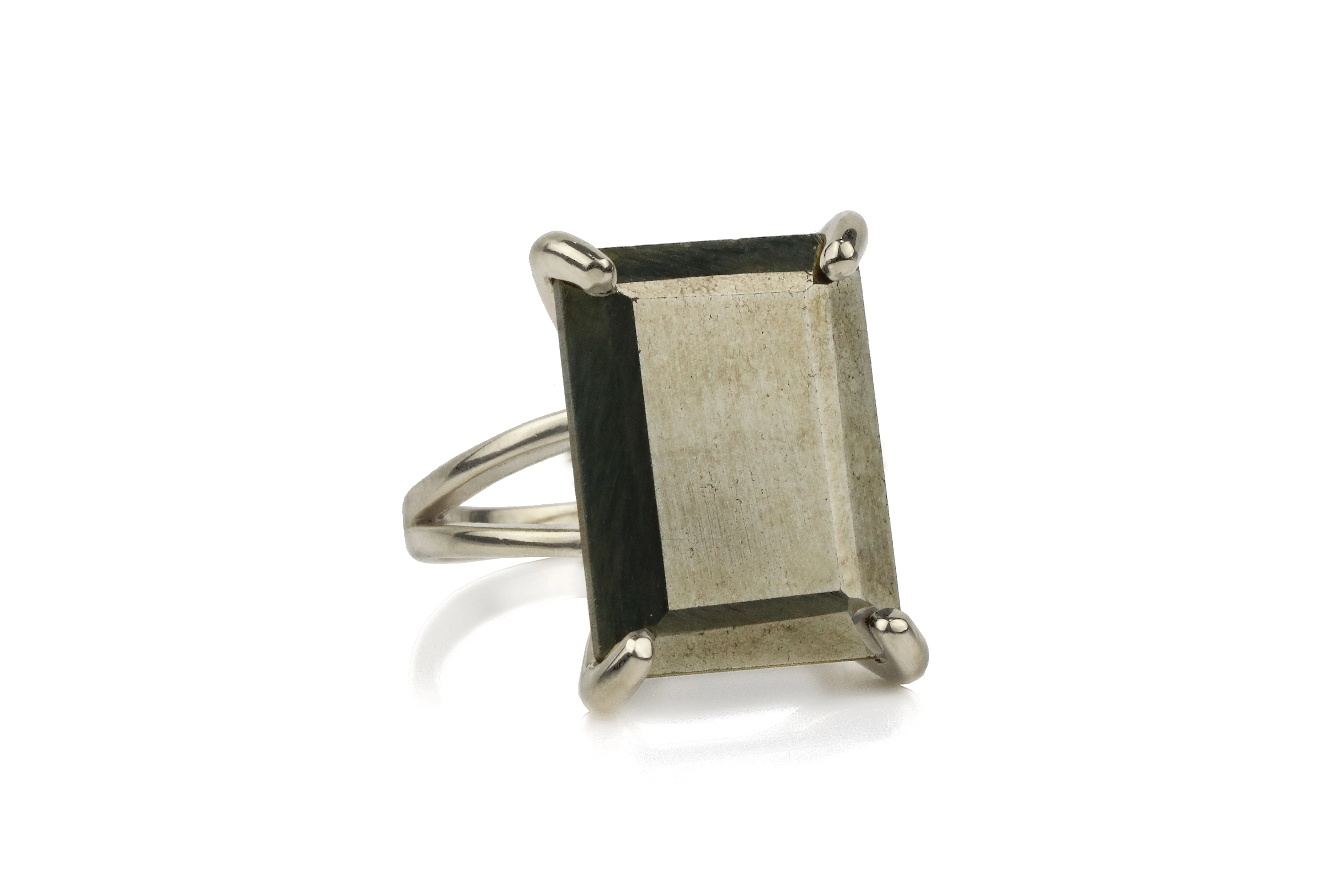 Natural Pyrite Gemstone Rectangle Ring