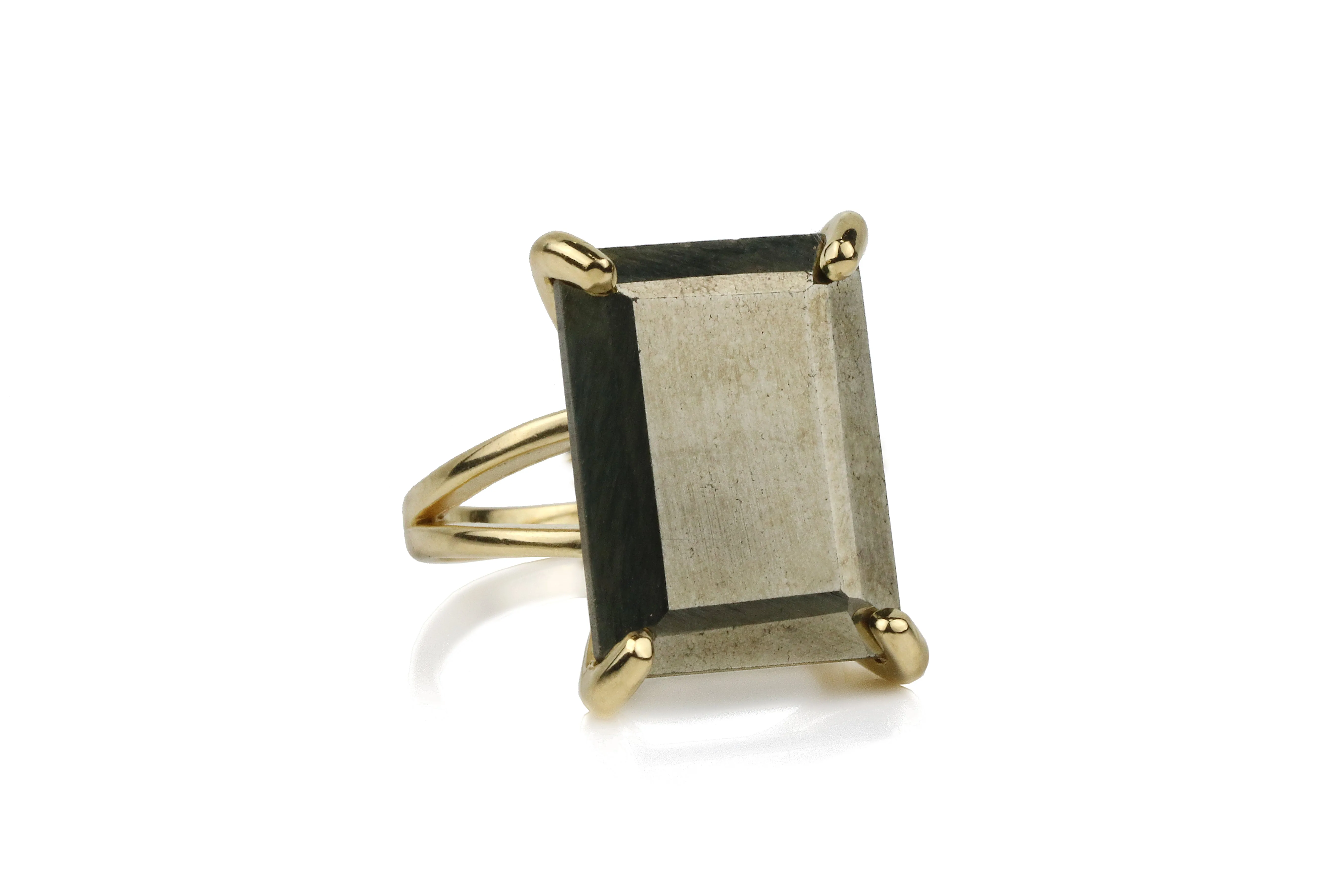 Natural Pyrite Gemstone Rectangle Ring