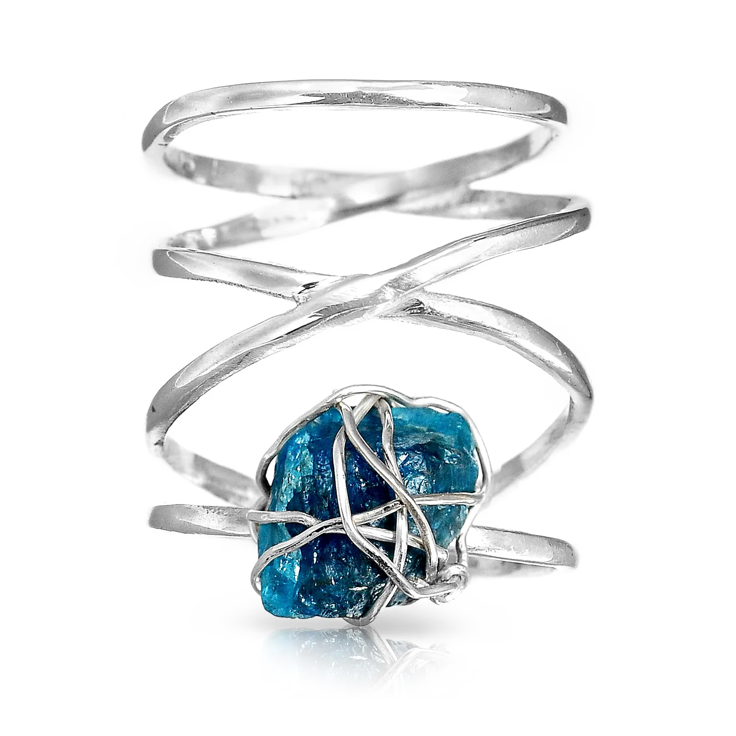 Natural Raw Apatite Wire Wrapped Ring Sterling Silver