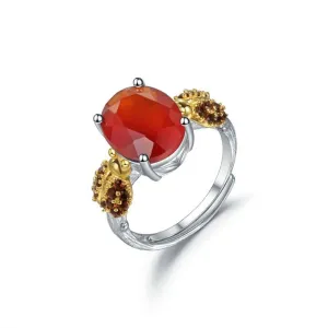 Natural Red Agate Gemstone Adjustable Ring