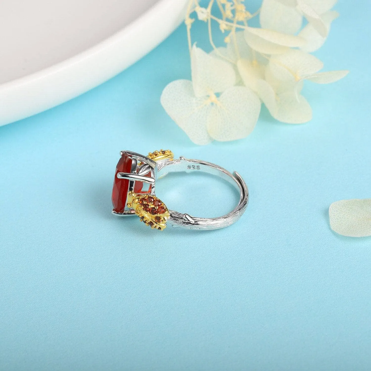 Natural Red Agate Gemstone Adjustable Ring