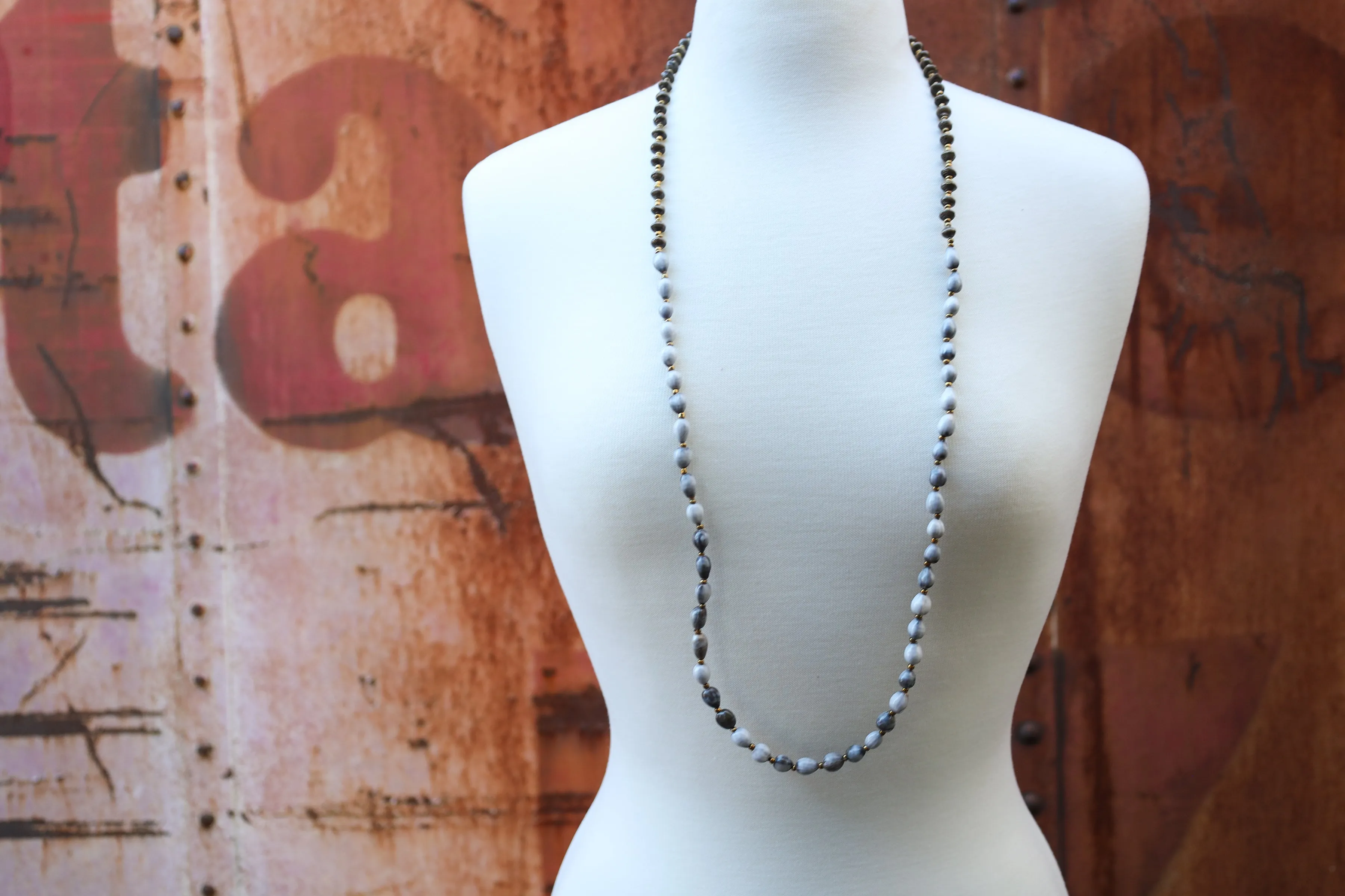Natural seed and Recycled Paper Bead Necklace