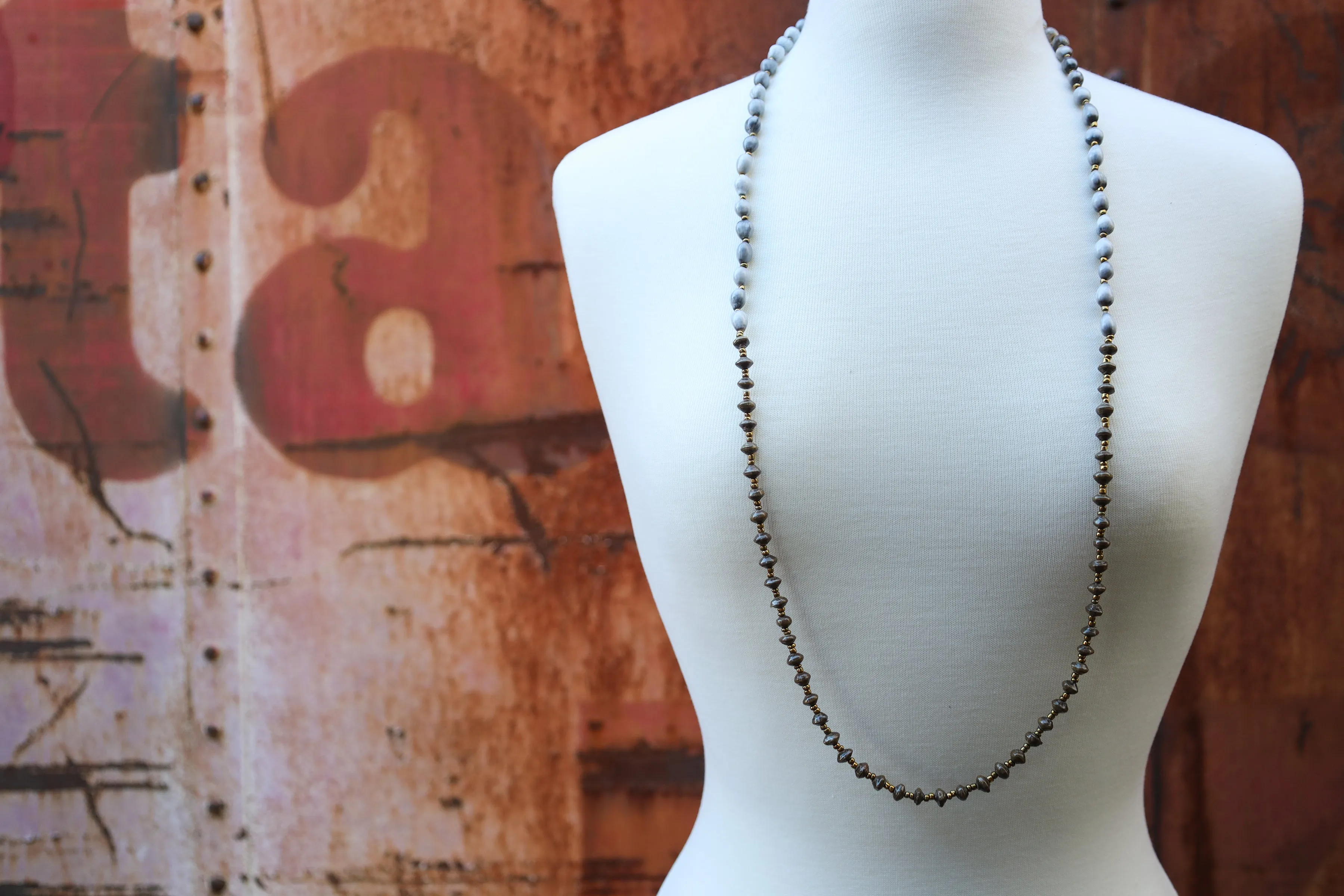 Natural seed and Recycled Paper Bead Necklace