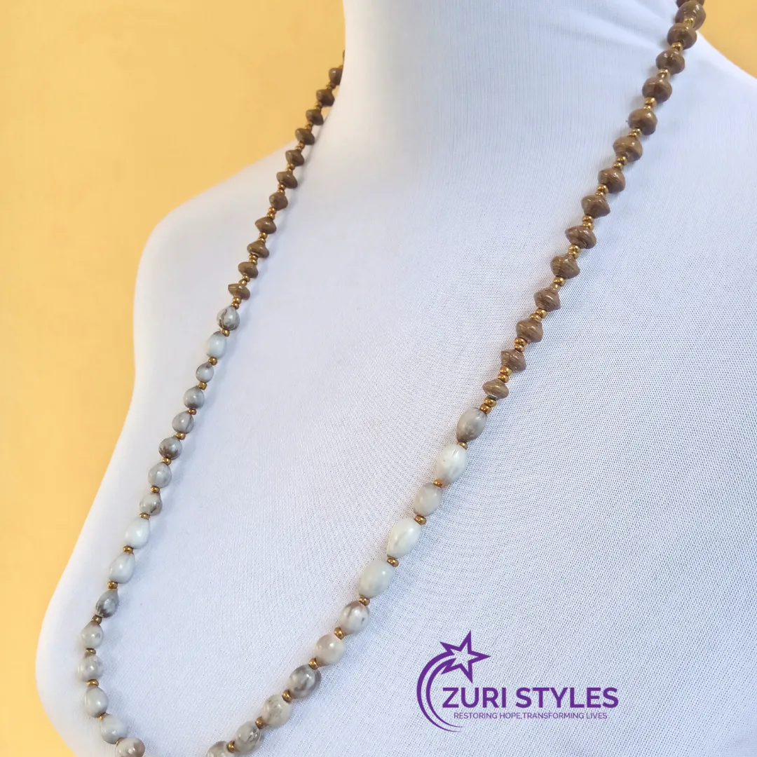 Natural seed and Recycled Paper Bead Necklace