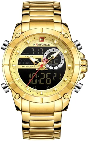 NAVIFORCE Digital Watch Men Luxury Stainless Steel Waterproof Sport Analog Quartz Watches Chronograph Multifunctional Business Wristwatch