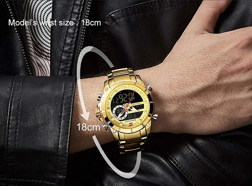 NAVIFORCE Digital Watch Men Luxury Stainless Steel Waterproof Sport Analog Quartz Watches Chronograph Multifunctional Business Wristwatch