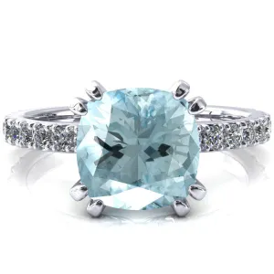 Nefili Cushion Aqua Blue Spinel 4 Double Prong 5/8 Eternity Diamond French Pave Engagement Ring