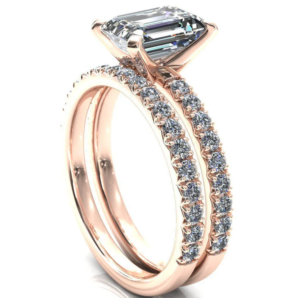 Nefili Emerald Center Stone 4 Prong 5/8 Eternity Diamond French Pave Engagement Ring