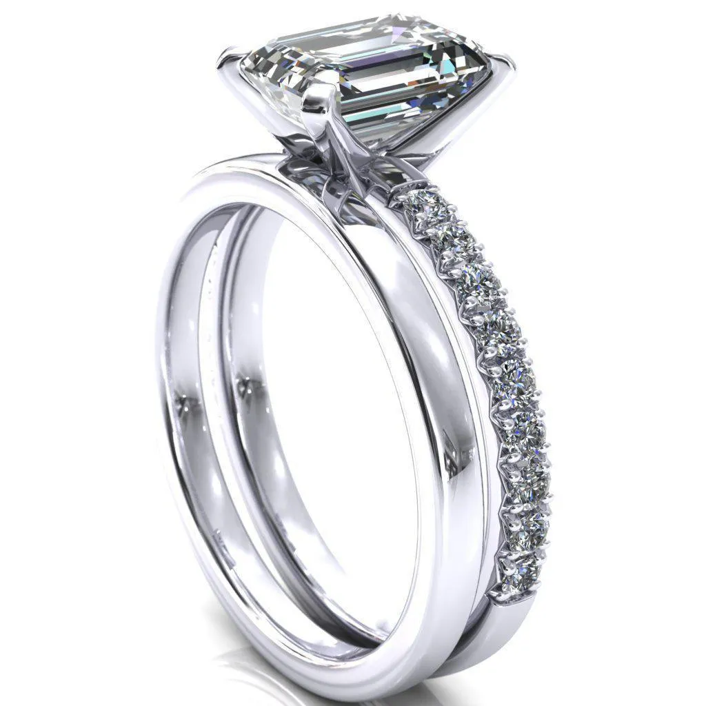 Nefili Emerald Center Stone 4 Prong 5/8 Eternity Diamond French Pave Engagement Ring