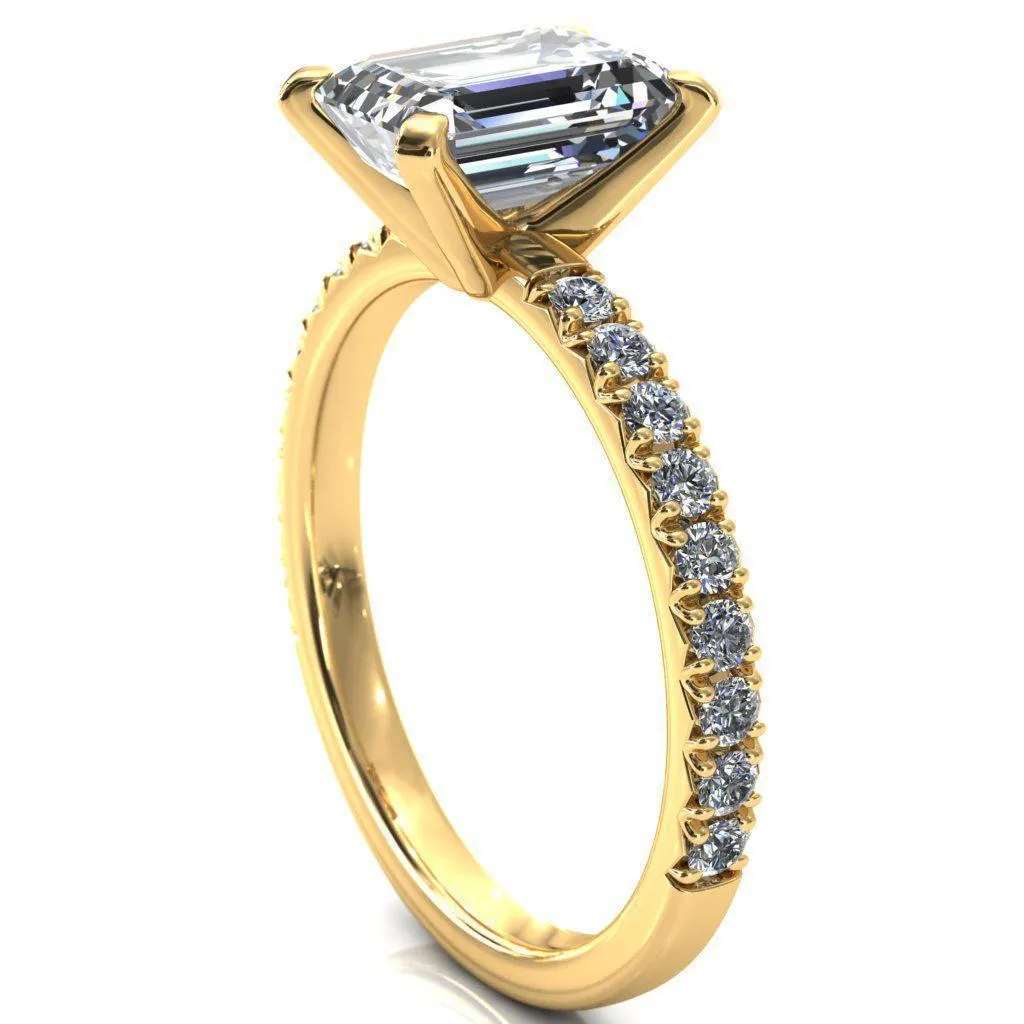 Nefili Emerald Center Stone 4 Prong 5/8 Eternity Diamond French Pave Engagement Ring
