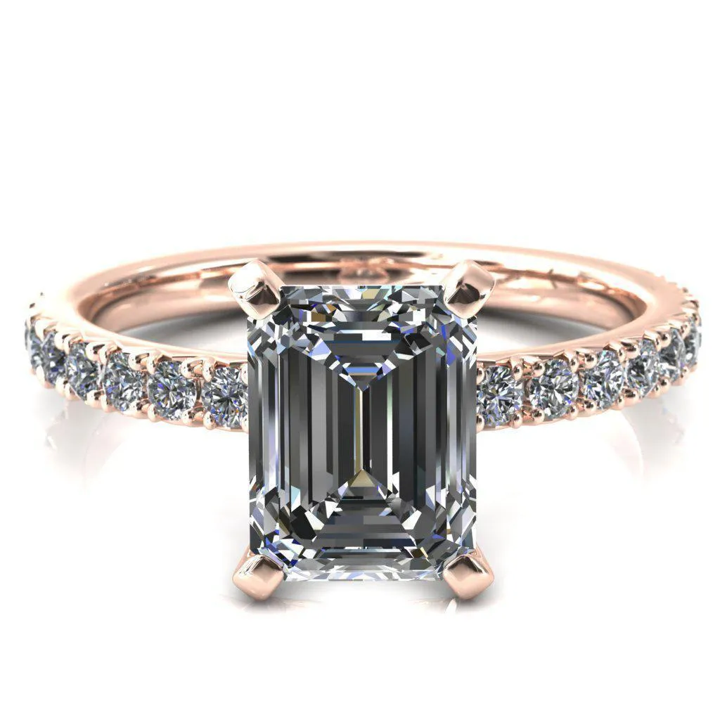 Nefili Emerald Center Stone 4 Prong 5/8 Eternity Diamond French Pave Engagement Ring