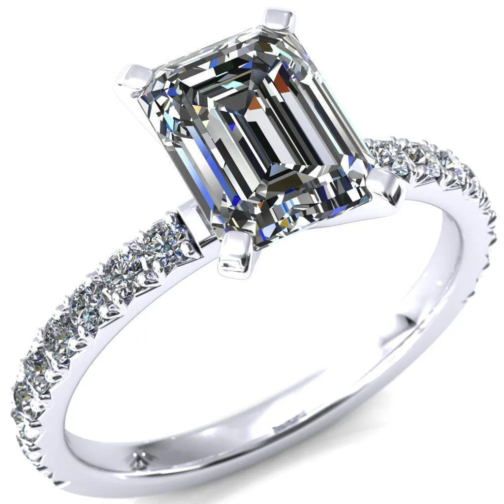 Nefili Emerald Center Stone 4 Prong 5/8 Eternity Diamond French Pave Engagement Ring