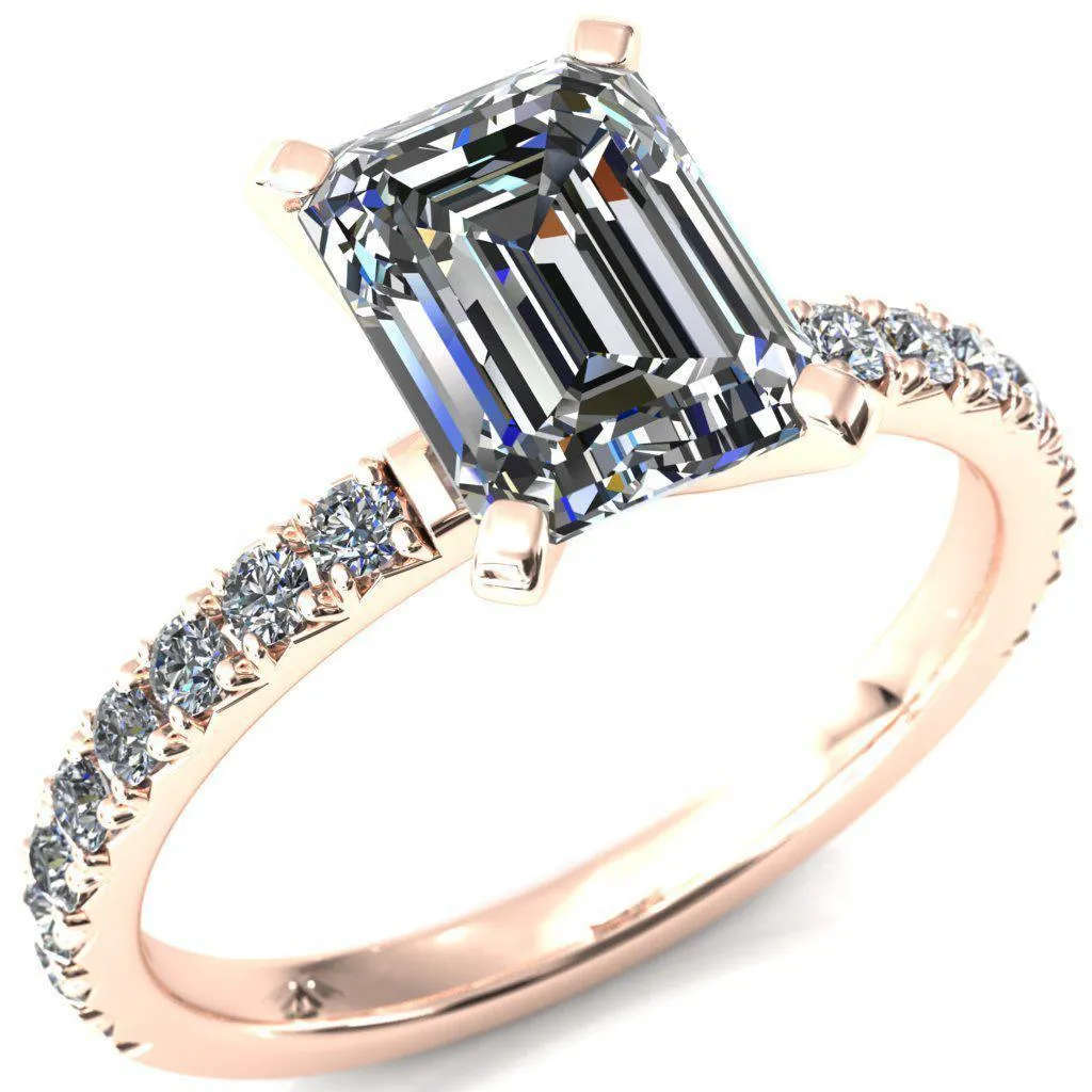Nefili Emerald Center Stone 4 Prong 5/8 Eternity Diamond French Pave Engagement Ring