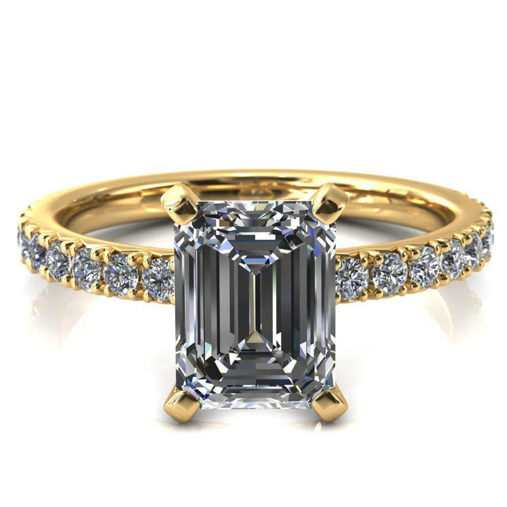 Nefili Emerald Center Stone 4 Prong 5/8 Eternity Diamond French Pave Engagement Ring
